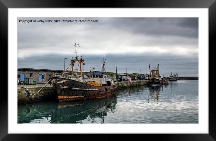 Fishing boat wreck,Newlyn; harbour; Cornwall Framed Mounted Print by kathy white