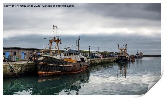 Fishing boat wreck,Newlyn; harbour; Cornwall Print by kathy white