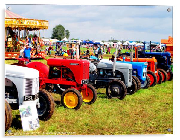 Various tractors at Country Show. Acrylic by john hill