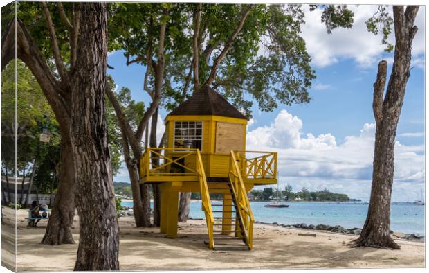 Life guard tower on the Beach, Barbados Canvas Print by Jo Sowden