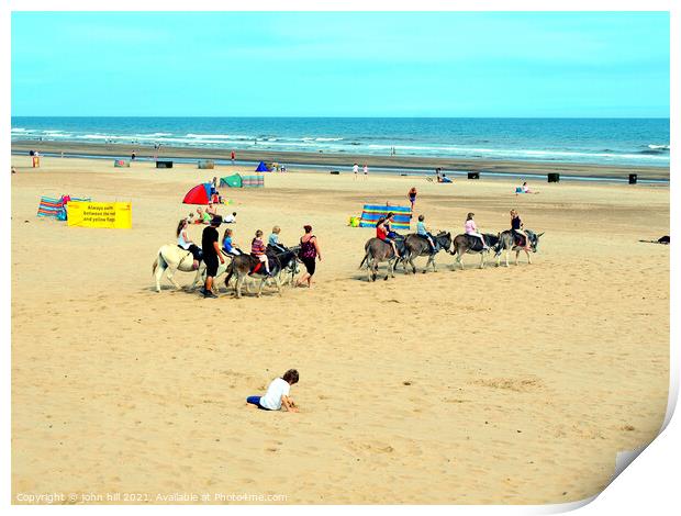 Donkey rides on Mablethorpe beach. Print by john hill
