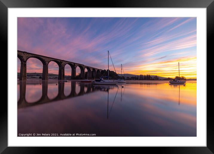 A rail bridge over river tiddy  with a Sunrise at St Germans Cornwall  Framed Mounted Print by Jim Peters