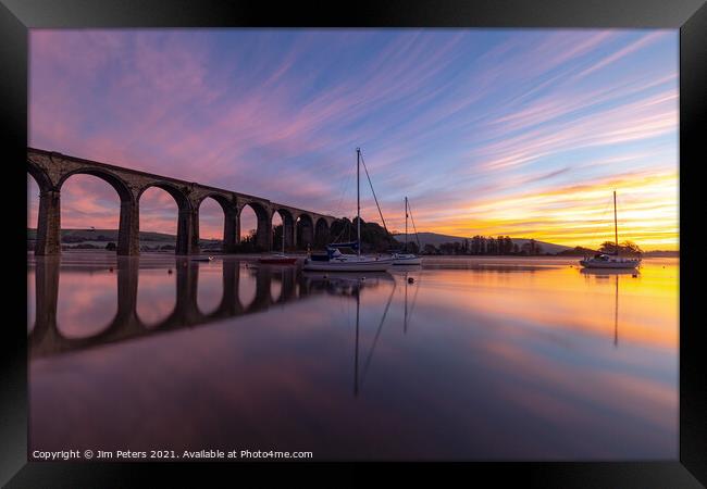 A rail bridge over river tiddy  with a Sunrise at St Germans Cornwall  Framed Print by Jim Peters