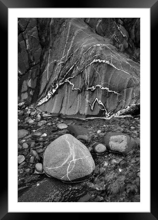 Veins in rock at Trefin beach, Pembrokeshire Framed Mounted Print by Andrew Kearton
