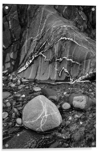 Veins in rock at Trefin beach, Pembrokeshire Acrylic by Andrew Kearton