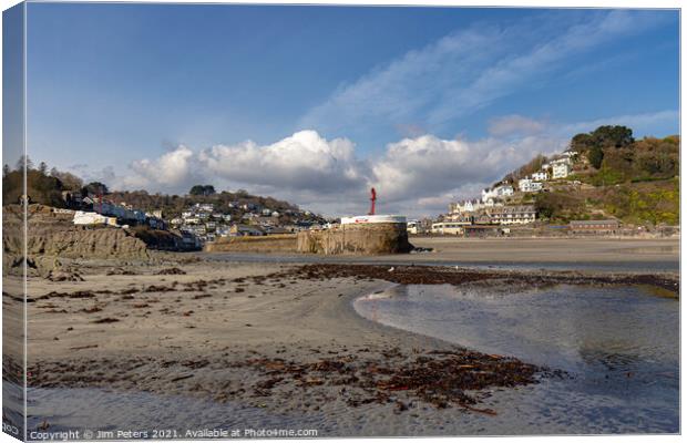 Low spring tide at the banjo pier Looe Cornwall Canvas Print by Jim Peters