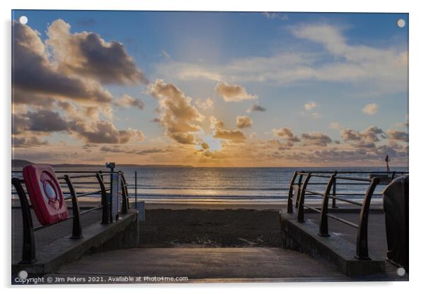 Sunrise on Looe Beach Cornwall Acrylic by Jim Peters