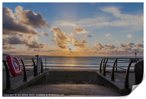 Sunrise on Looe Beach Cornwall Print by Jim Peters