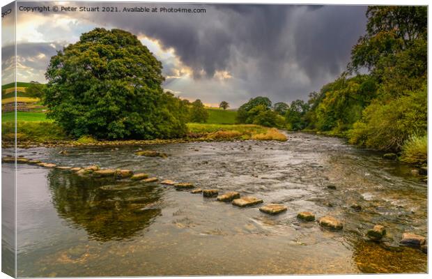 Stepping Stones on the River Wharfe above Burnsall Canvas Print by Peter Stuart