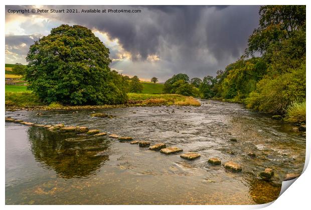 Stepping Stones on the River Wharfe above Burnsall Print by Peter Stuart
