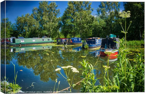 narrow boats on Melbourne canal cut near York 426 Canvas Print by PHILIP CHALK