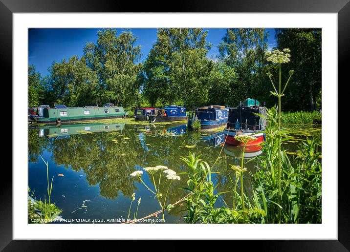 narrow boats on Melbourne canal cut near York 426 Framed Mounted Print by PHILIP CHALK
