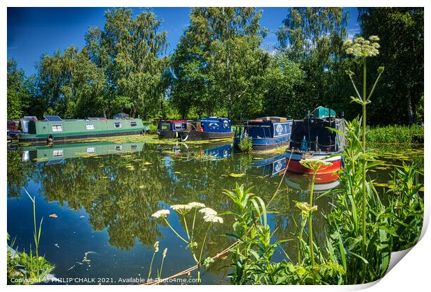 narrow boats on Melbourne canal cut near York 426 Print by PHILIP CHALK