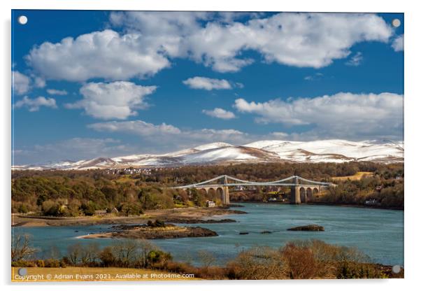 Menai Bridge Snowdon Anglesey Acrylic by Adrian Evans