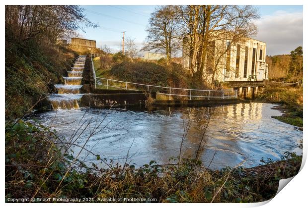 Earlstoun salmon ladder or fish pass, at Earlstoun Power Station and Dam, on the Water of Ken, Galloway Hydro Electric Scheme, Scotland Print by SnapT Photography