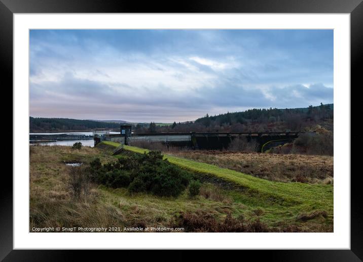 Deugh Dam and Kendoon Loch at sunset in winter near Carsphairn, Scotland Framed Mounted Print by SnapT Photography