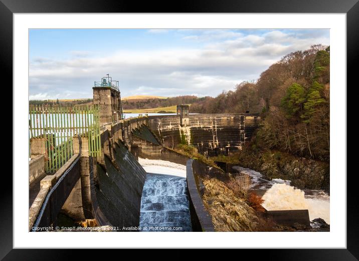 Water being released from the flood gates on Earlstoun Dam Framed Mounted Print by SnapT Photography