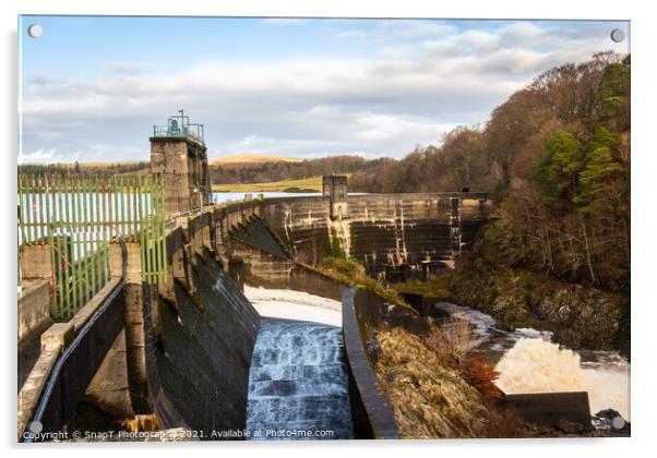 Water being released from the flood gates on Earlstoun Dam Acrylic by SnapT Photography