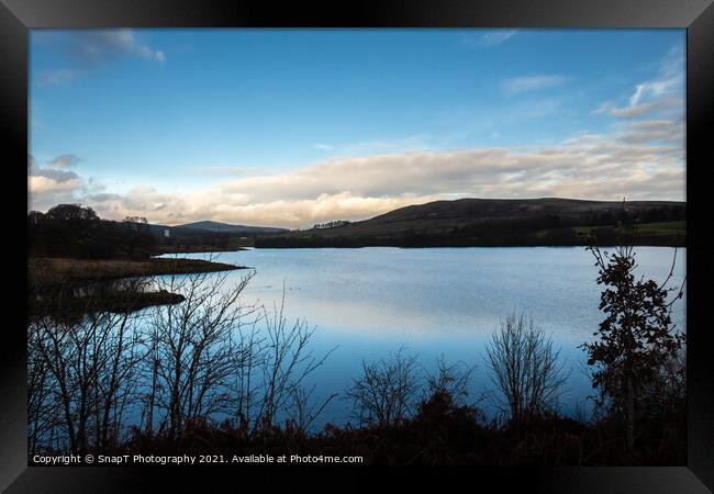 Carsfad Loch at sunset on the Galloway Hydro Elect Framed Print by SnapT Photography