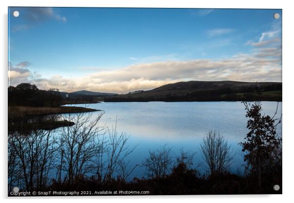 Carsfad Loch at sunset on the Galloway Hydro Elect Acrylic by SnapT Photography