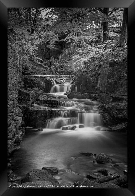 A  waterfall in a forest Framed Print by steven bostock