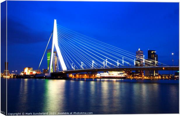 Erasmus Bridge Rotterdam Canvas Print by Mark Sunderland
