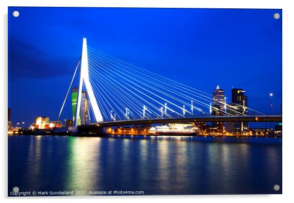 Erasmus Bridge Rotterdam Acrylic by Mark Sunderland