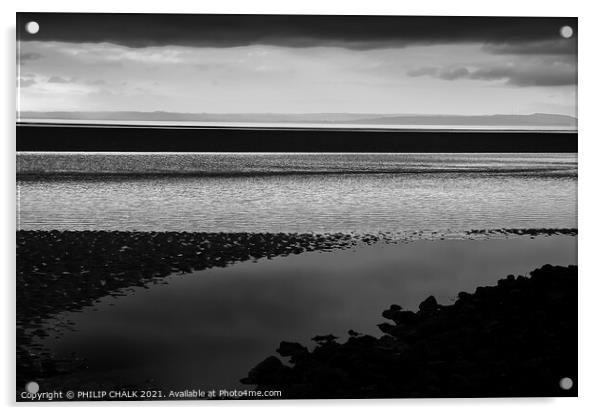 Abstract coastal scene Llandudno black and white 428  Acrylic by PHILIP CHALK