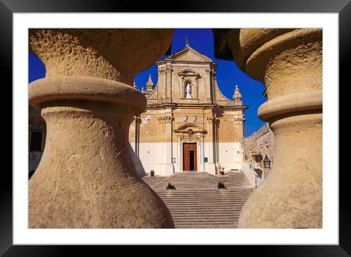 Cathedral dominates the Citadel. Gozo , Maltese Islands, Framed Mounted Print by Philip Enticknap