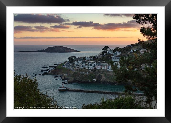 Looe Island at sunset Framed Mounted Print by Jim Peters