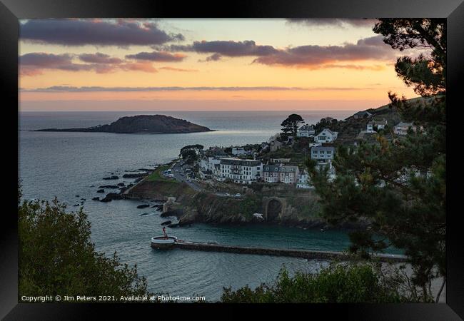 Looe Island at sunset Framed Print by Jim Peters