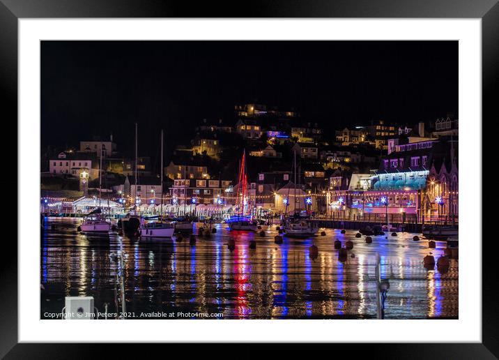Christmas lights in Looe Harbour Framed Mounted Print by Jim Peters