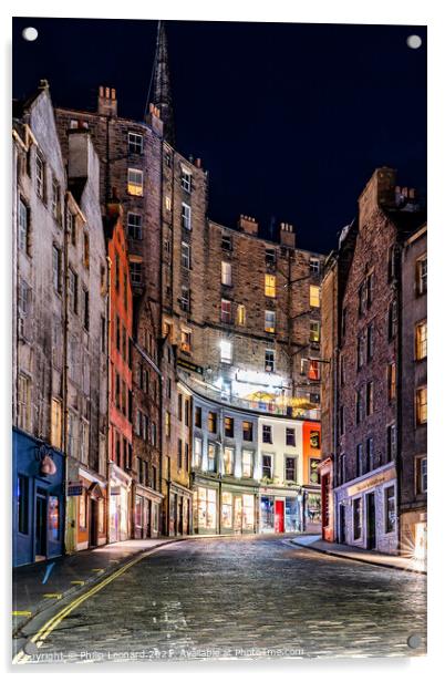 Victoria Street, Edinburgh, Scotland. Acrylic by Philip Leonard