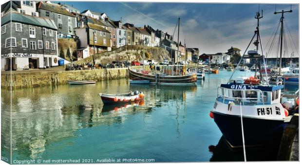 Mevagissey Inner Harbour Cornwall. Canvas Print by Neil Mottershead