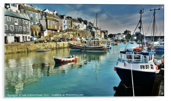 Mevagissey Inner Harbour Cornwall. Acrylic by Neil Mottershead