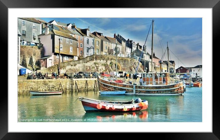 Mevagissey Cottages & Boats, Cornwall. Framed Mounted Print by Neil Mottershead