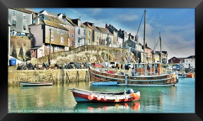 Mevagissey Cottages & Boats, Cornwall. Framed Print by Neil Mottershead