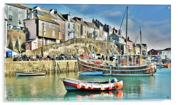 Mevagissey Cottages & Boats, Cornwall. Acrylic by Neil Mottershead