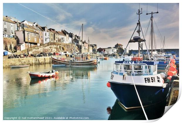 Mevagissey Harbour, Cornwall. Print by Neil Mottershead