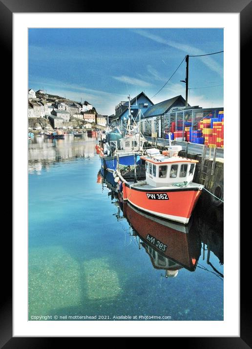 Reflections Of Mevagissey, Cornwall. Framed Mounted Print by Neil Mottershead