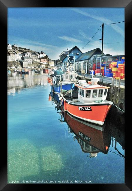 Reflections Of Mevagissey, Cornwall. Framed Print by Neil Mottershead