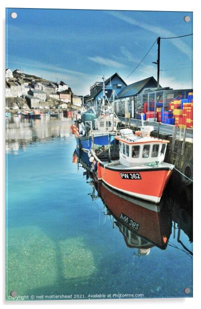 Reflections Of Mevagissey, Cornwall. Acrylic by Neil Mottershead