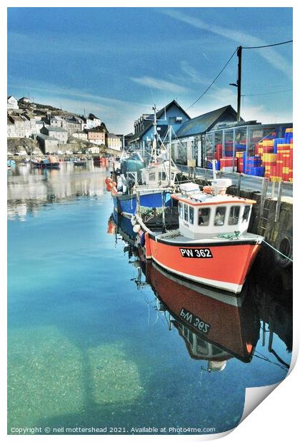 Reflections Of Mevagissey, Cornwall. Print by Neil Mottershead