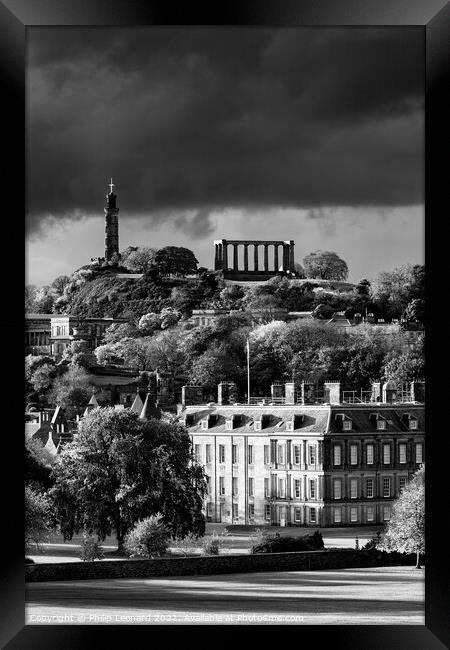 Dramatic Sky over Holyrood Palace & Calton Hill. Framed Print by Philip Leonard