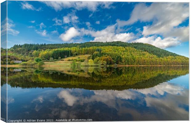 Geirionydd Lake Autumn reflections Canvas Print by Adrian Evans