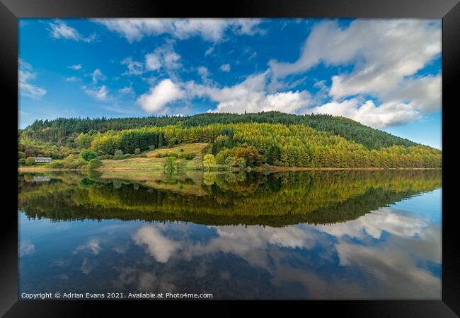 Geirionydd Lake Autumn reflections Framed Print by Adrian Evans