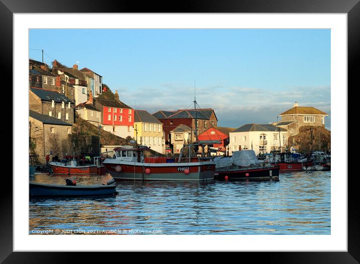Boats in Mevagissey Harbour Framed Mounted Print by JUDI LION
