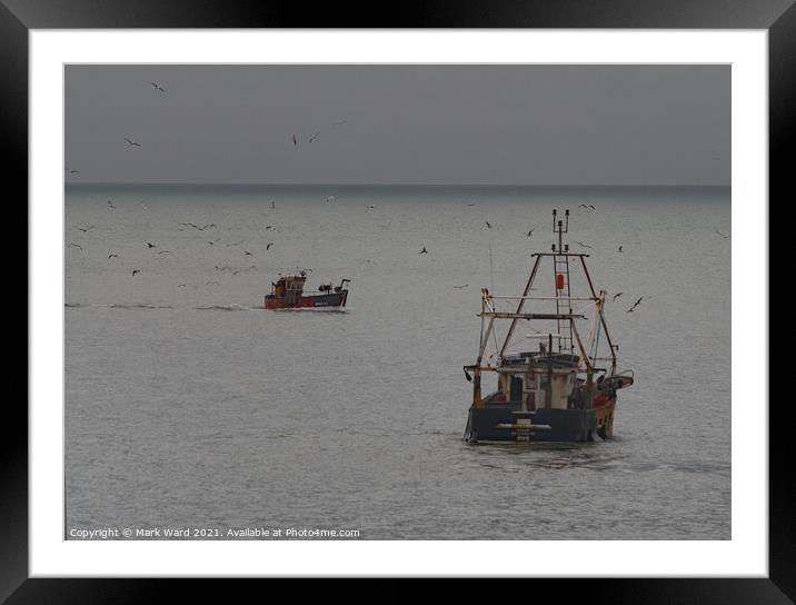 The Hastings Fishing Boats at work. Framed Mounted Print by Mark Ward