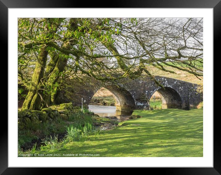 The bridge at Two Bridges Dartmoor Framed Mounted Print by JUDI LION
