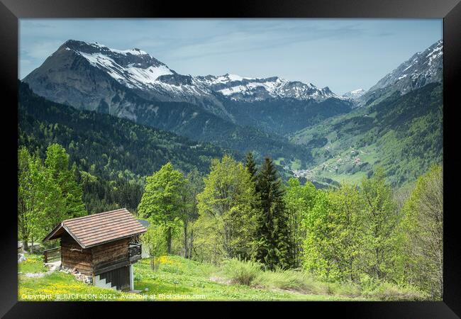 Mountain hut in French Alps Framed Print by JUDI LION